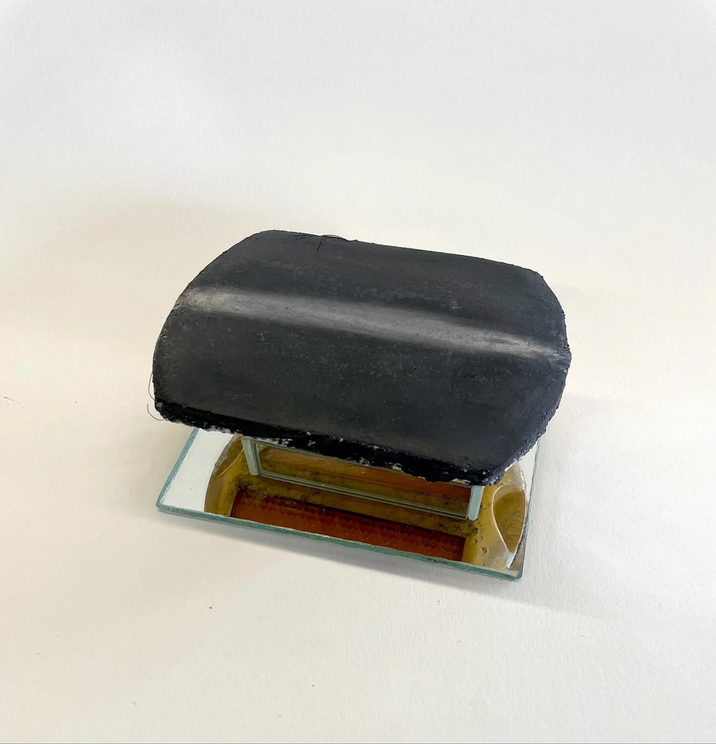  Fresco on found car reflector on mirror  1.625” x 4.5” x 3.25”  