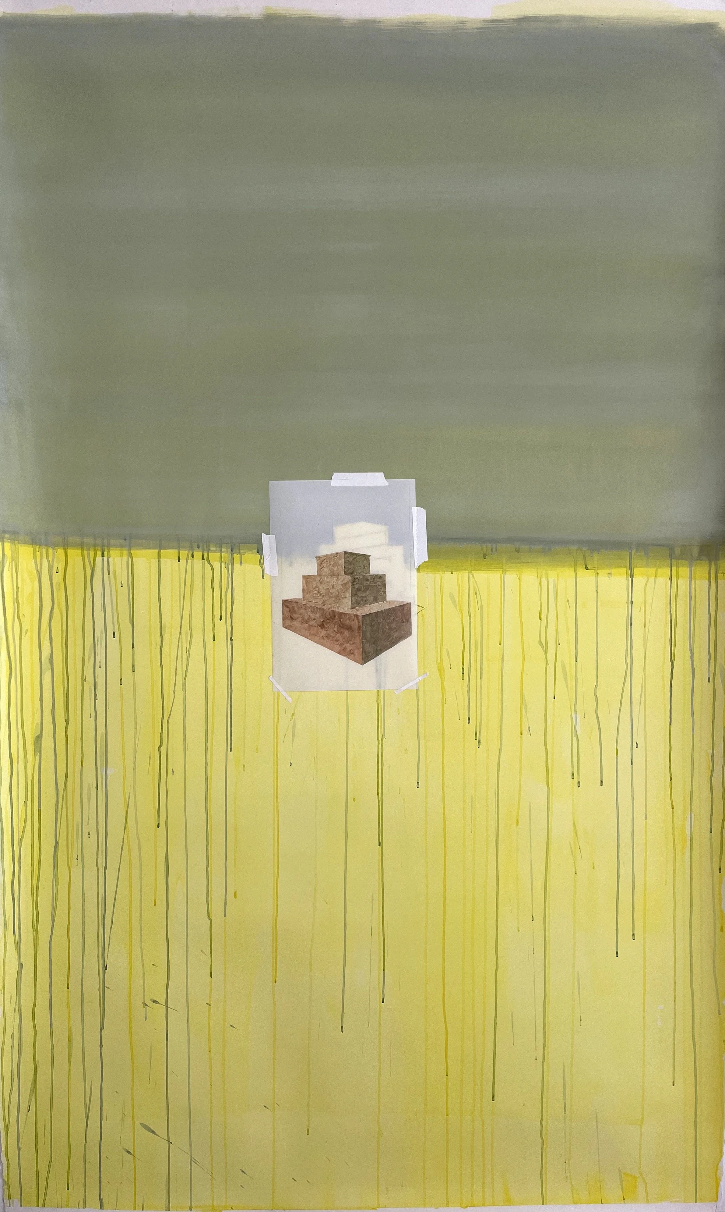   Tilted Paradigm , 2023  Watercolor, gouache, pencil and copper point on yupo  7’x5’ 