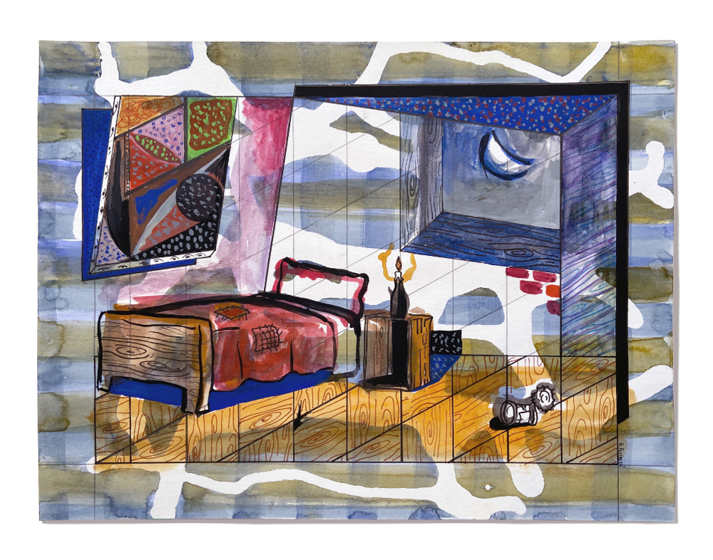 Set #57, 2022 Gouache, watercolor, graphite and fine-liner on paper. 9.05in x 11.8in