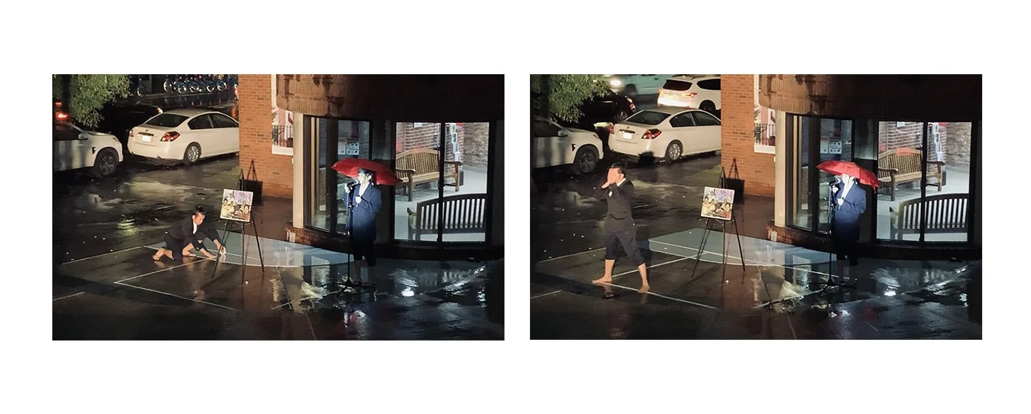   America is in the Heart,  2021.   Digital Still from Performance at Abrons Art Amphitheater, NYC. Duration 10 minutes   America is in the Heart  explored the intersections between Filipinx American identity, history, and labor by combining a readin