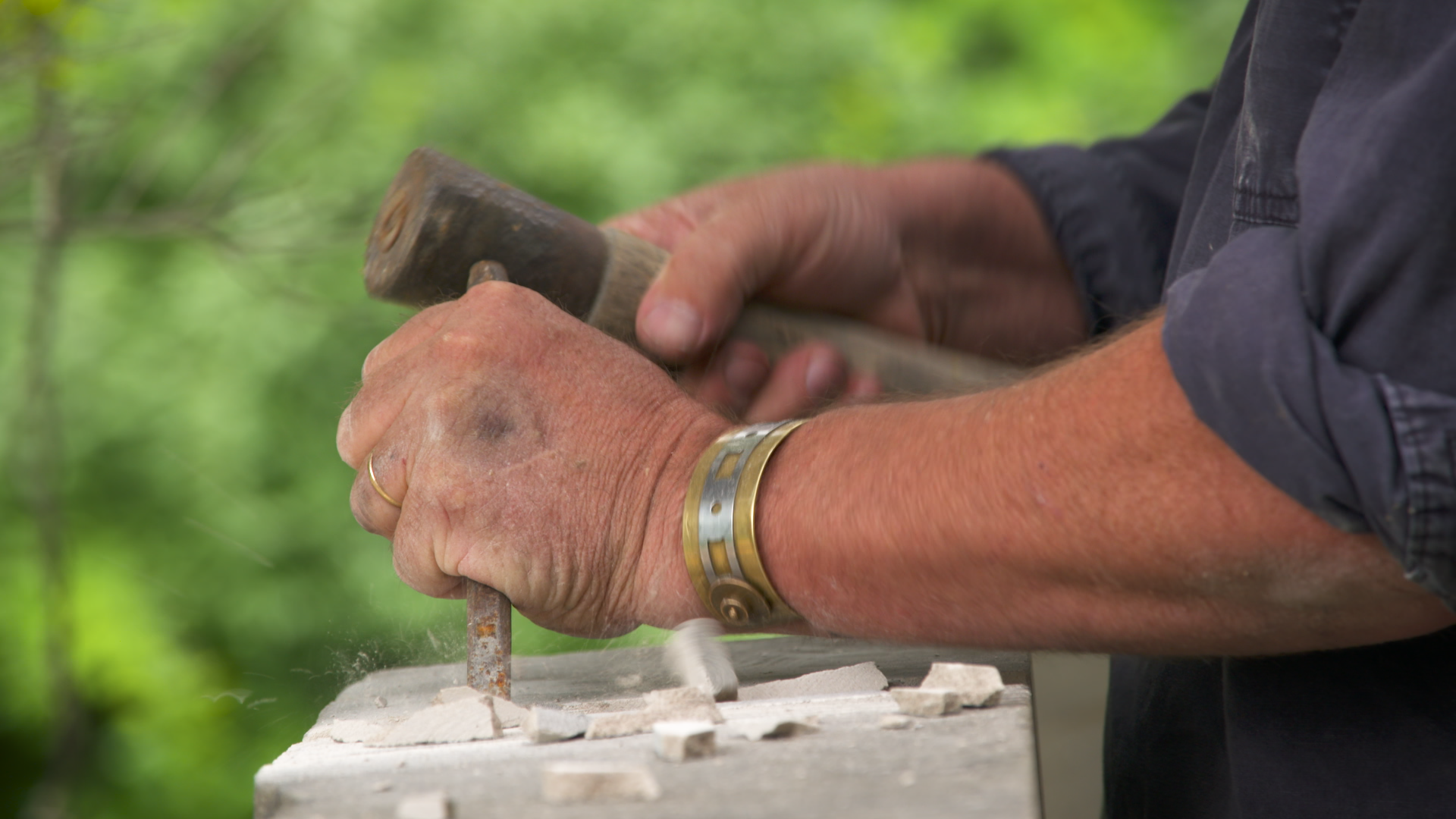 David Therriault at work with chisel.png