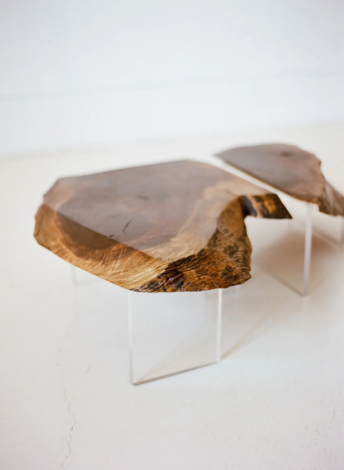 Walnut and Acrylic Interchangeable Low Tables