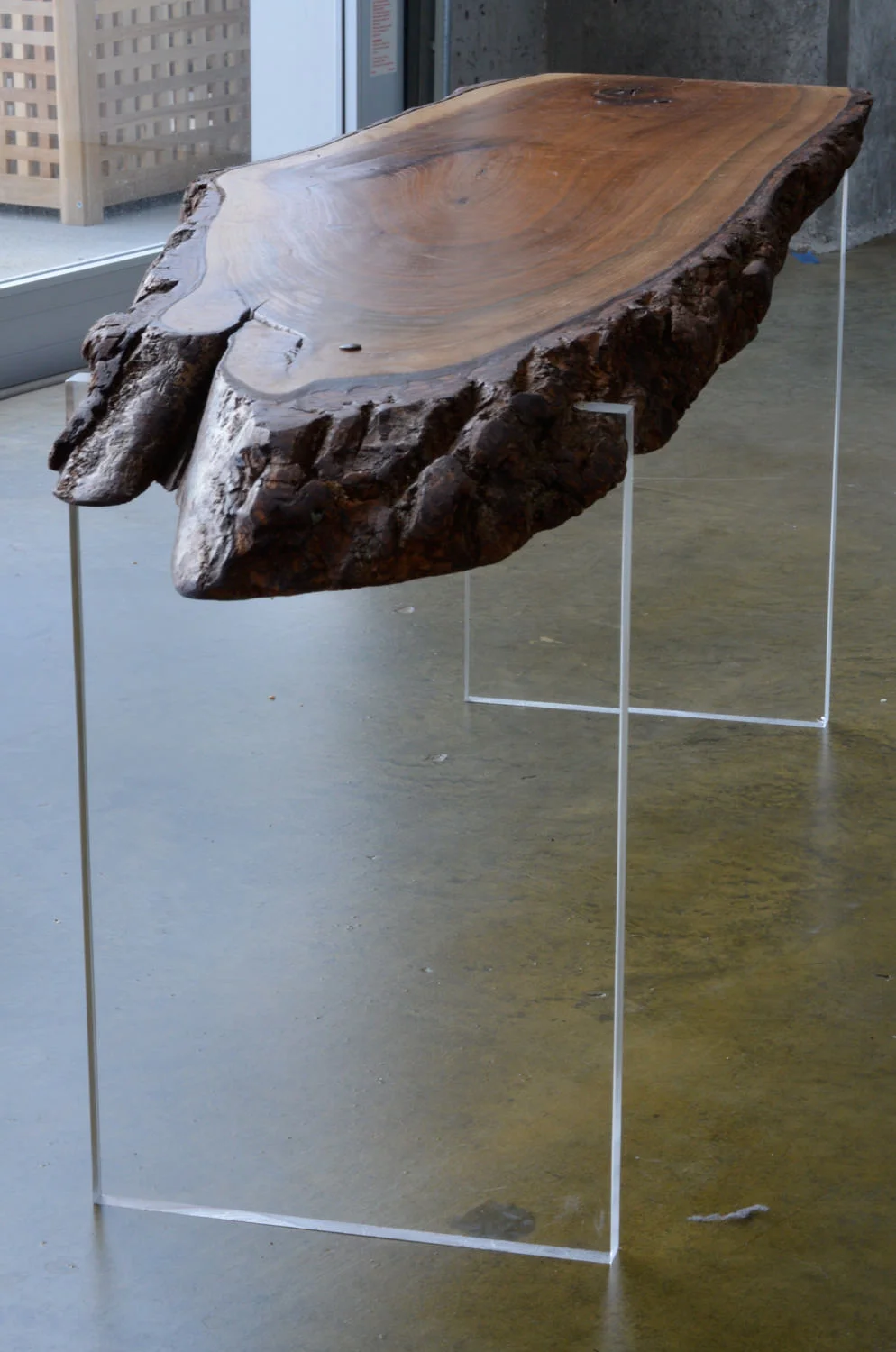 Walnut and Acrylic Suspended Low Table/Bench