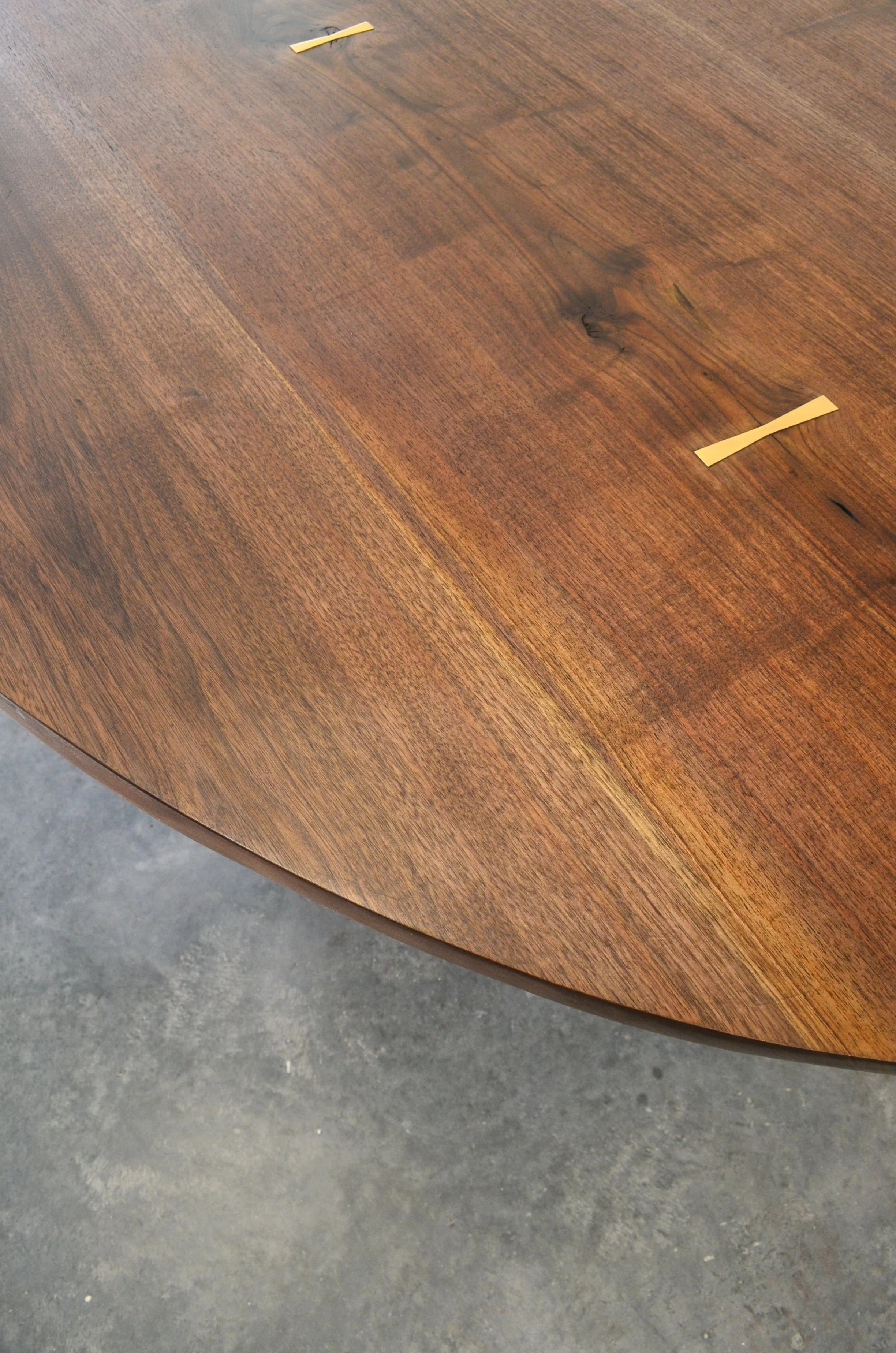 Walnut and Patinated Steel Ellipse Dining Table (detail)