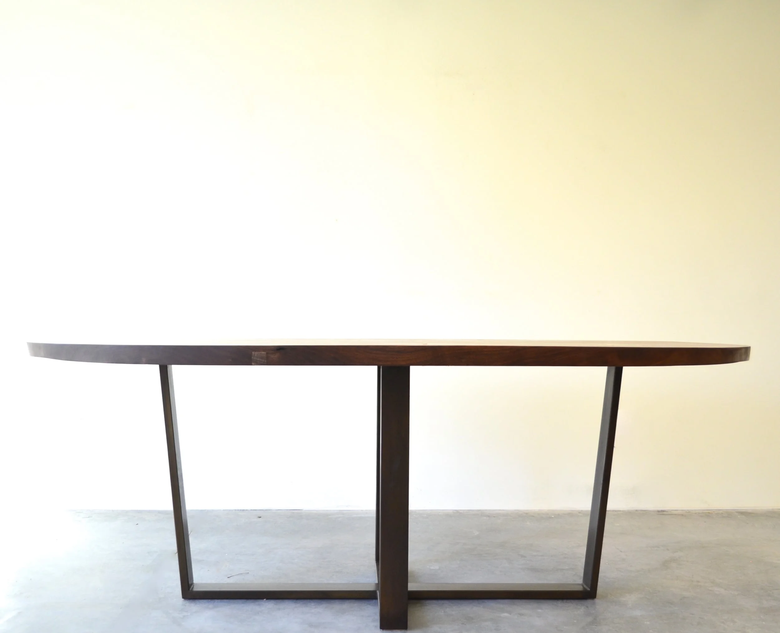Walnut and Patinated Steel Ellipse Dining Table