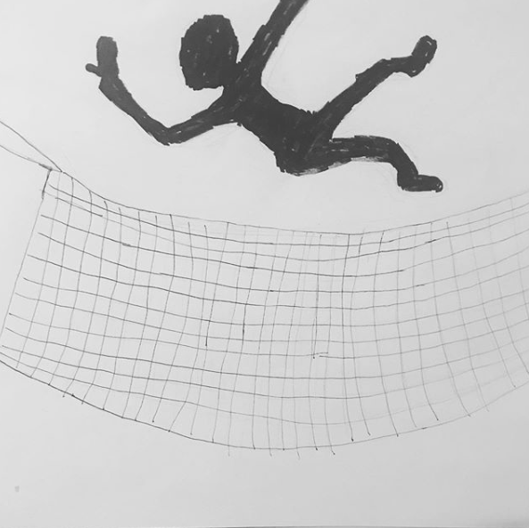  A safety net was created to catch the man in case he was ever to fall again. 
