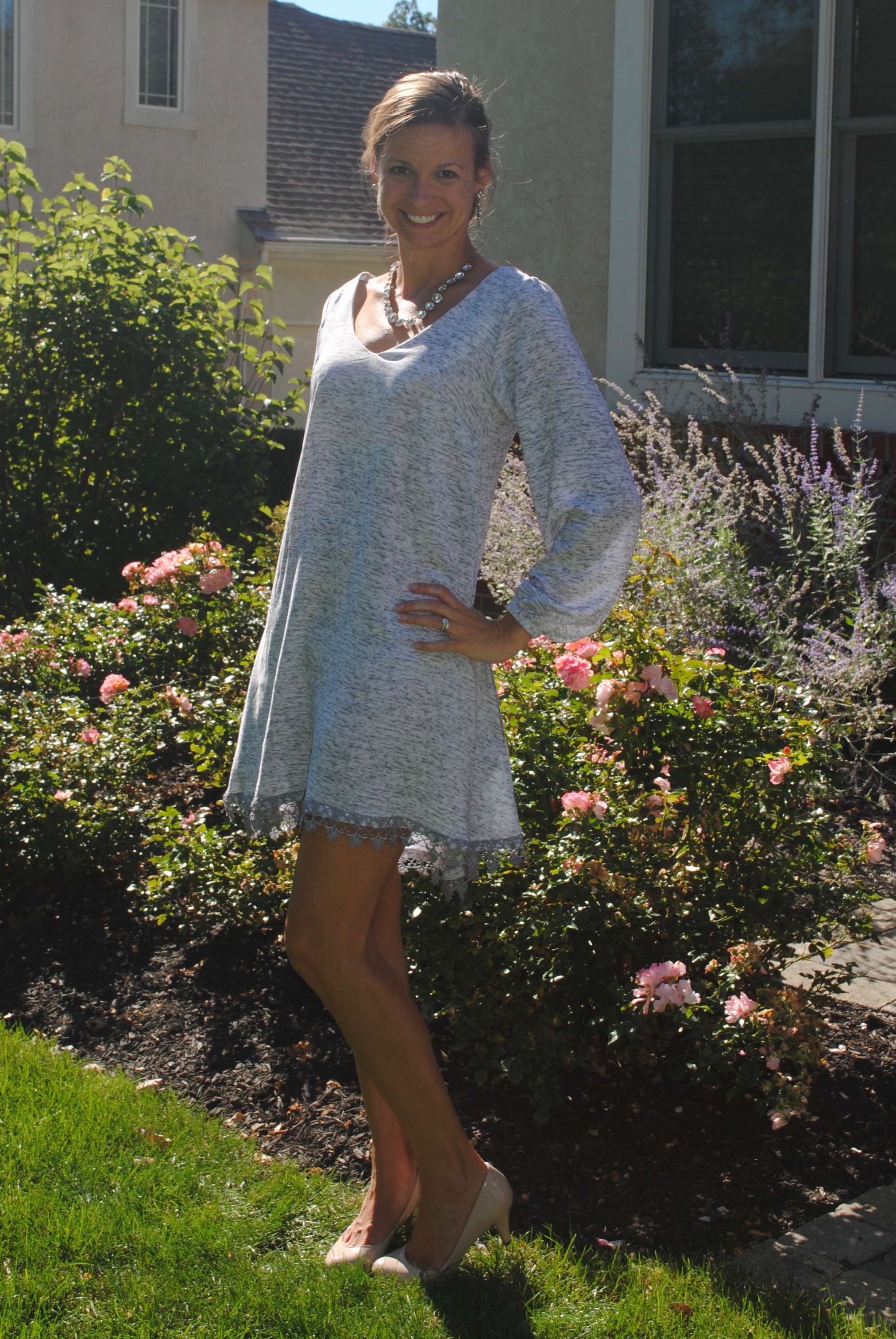 My third look is my dressy look. This is something I would wear to a wedding or a holiday party. I LOVE THIS DRESS. To me, its the perfect balance of sexy and sophisticated. I feel very pretty in this dress, yet comfortable.