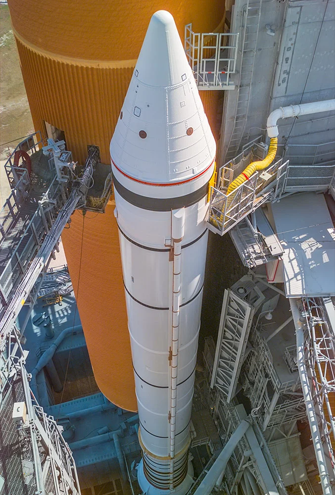 Space Shuttle Columbia ( STS-75 ) on Launch Pad 39 from top of Launch Gantry. Kennedy Space Center. 1996. Kodak DCS 460c.