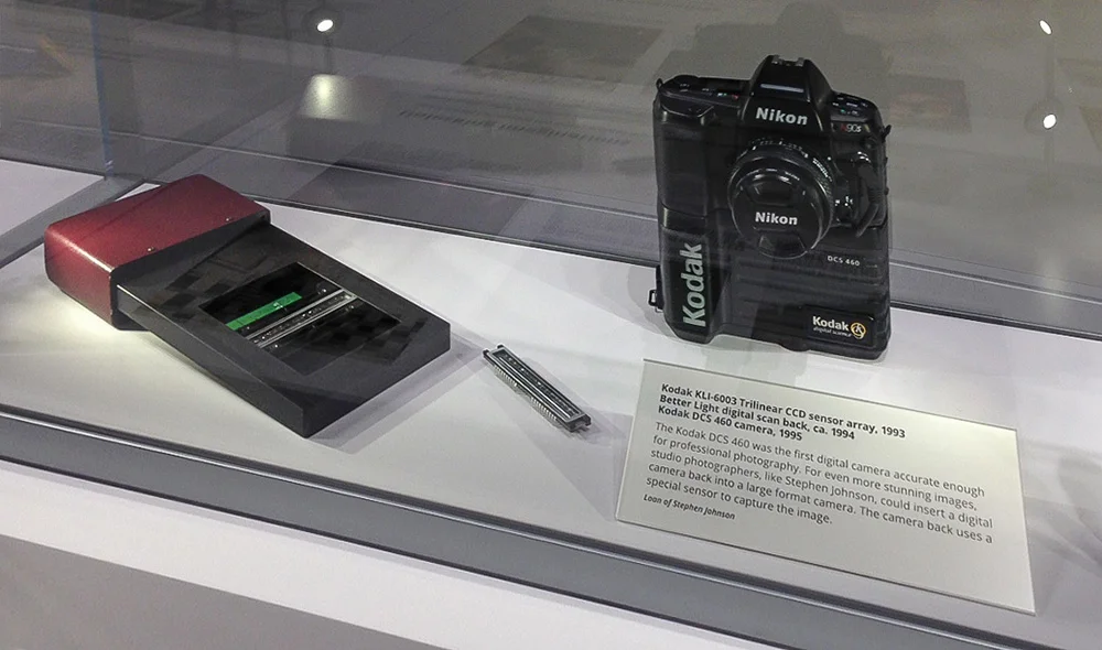 A BetterLight Scanning Insert for 4x5 cameras, its Kodak sensor, and a Kodak DCS460. Steve used these devices from 1994 and onward through the 1990s in his digital landscape photography.
