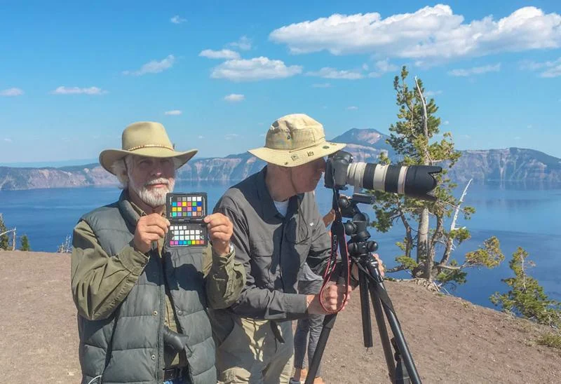 At Crater Lake on last summer's Eclipse Workshop with Dan Pence and X-rite Color Checker.