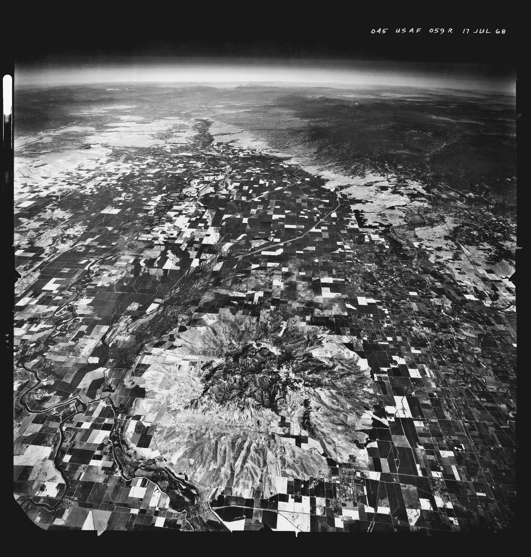 Near Space View at 60,000 feet: Sutter Buttes and the Great Central Valley. U2 Photograph of 10 inch roll film. 1968. from The Great Central Valley: California's Heartland .