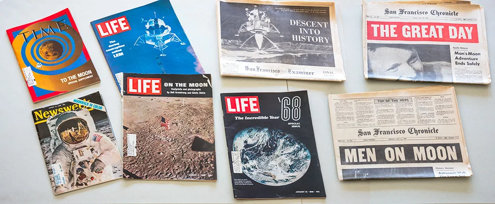 My friend David Gardner’s headline newspapers and magazines from the mission.