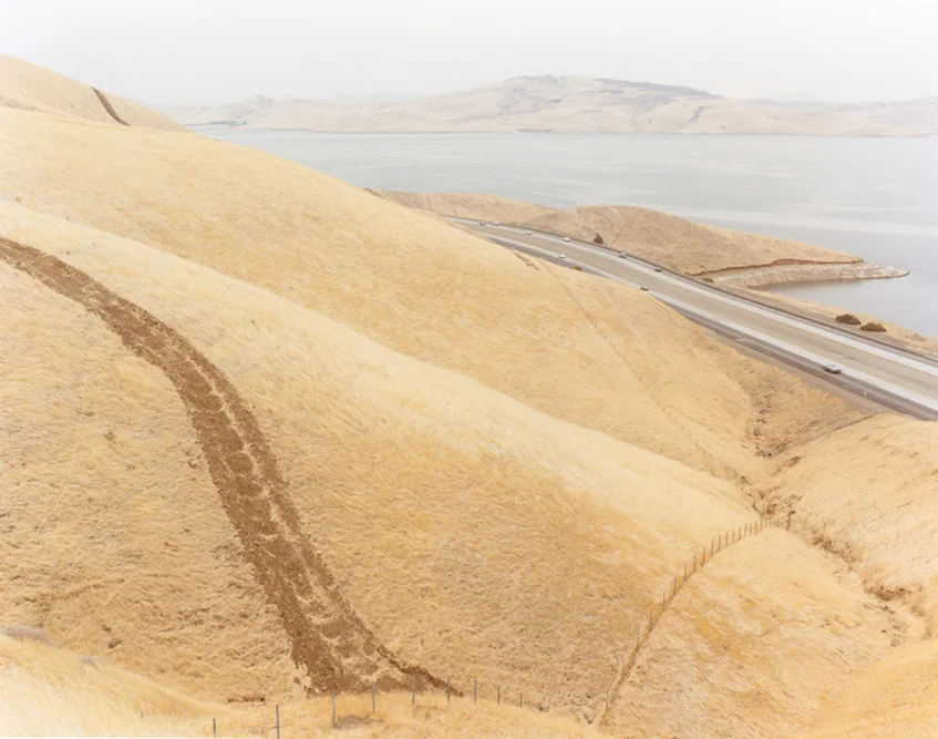 Blonde Hills. San Luis Reservoir. CA. from The Great Central Valley Project. (scan from 8x10 proof print). 1983. Mamiya RB67. Kodak Vericolor 120mm film.