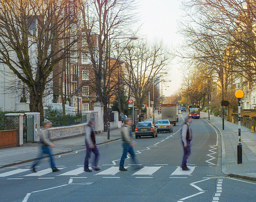 Stephen Johnson doing the ritual eat across Abbey Road. Photos by Anthony Hobbs. 2000. Kodak DCS 460c