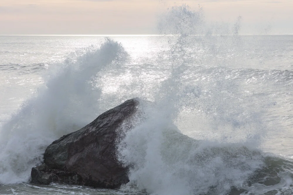 Silver Surf Crashing on Rock. Pacifica, CA. 2019. Canon EOS 5DSr..