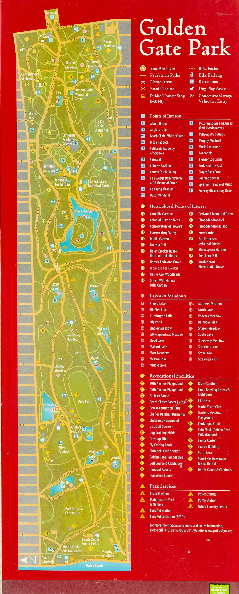 Park Map in various locations around the park. San Francisco Department of Recreation and Parks.