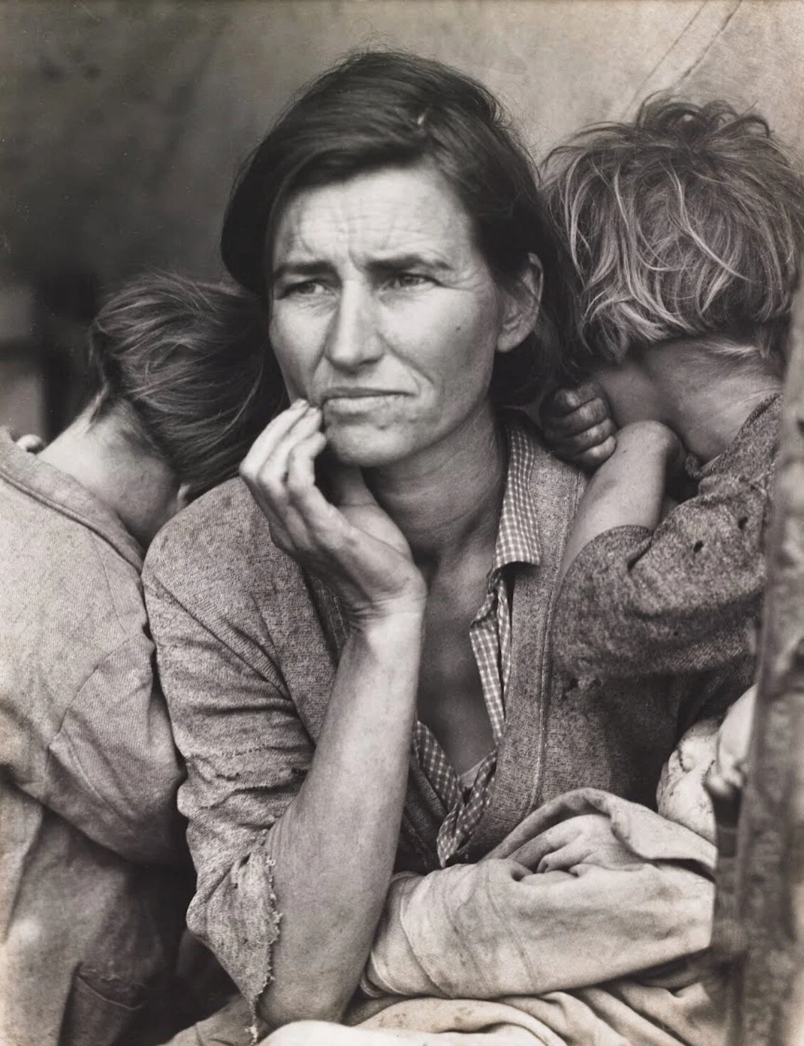Destitute pea pickers in California. Mother of seven children. Age thirty-two. Nipomo, California. Dorothea Lange.  US Farm Security Administration. March 1936.