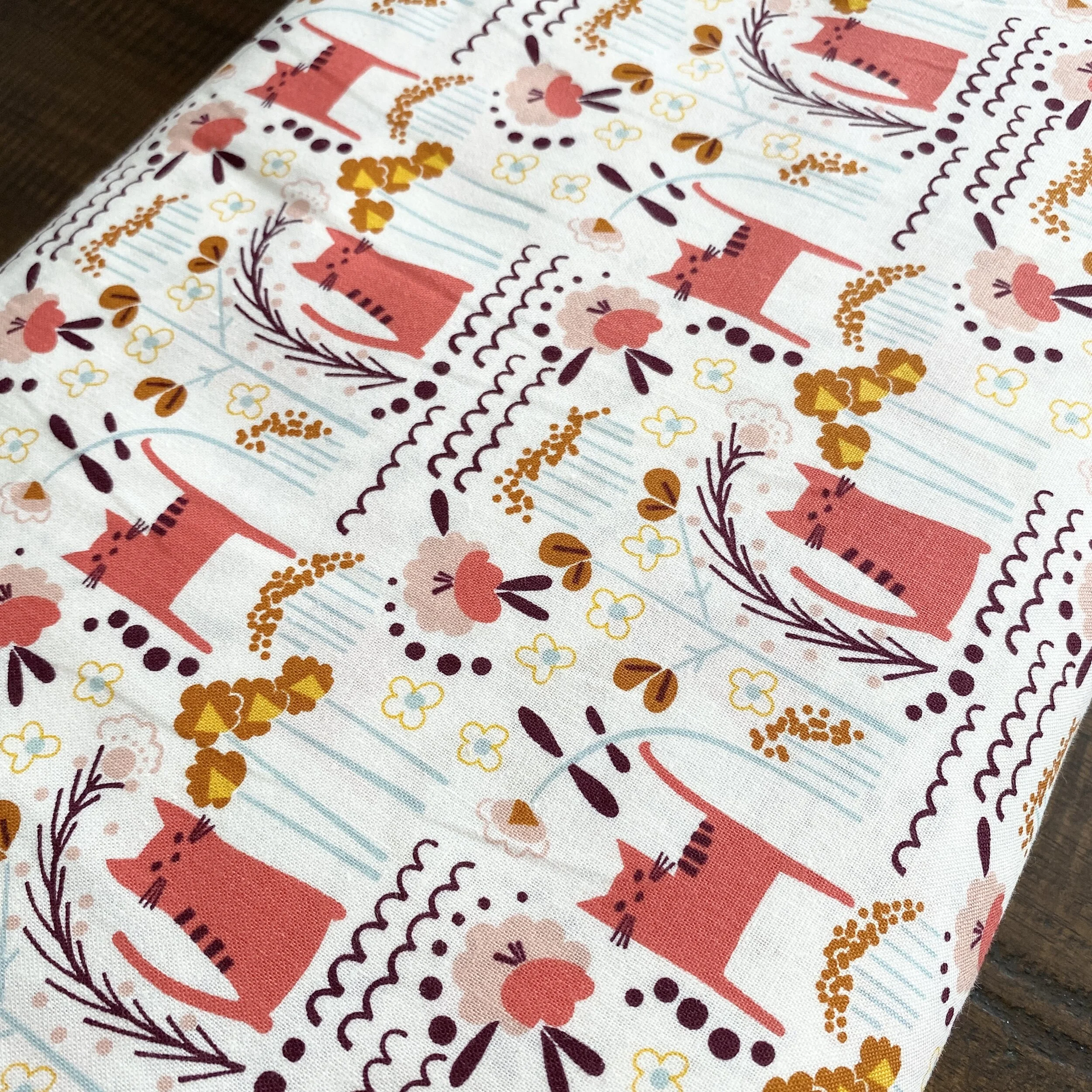 Elsie's Cat Fabric in Coral