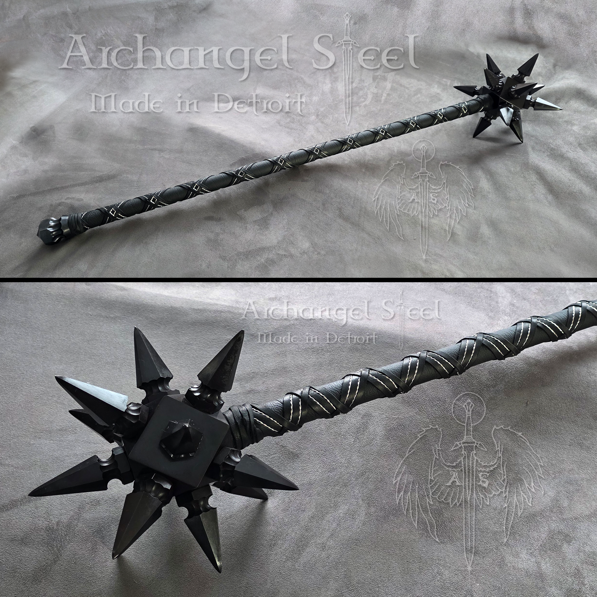 Gothic War Morningstar - Black & Silver Split View.png