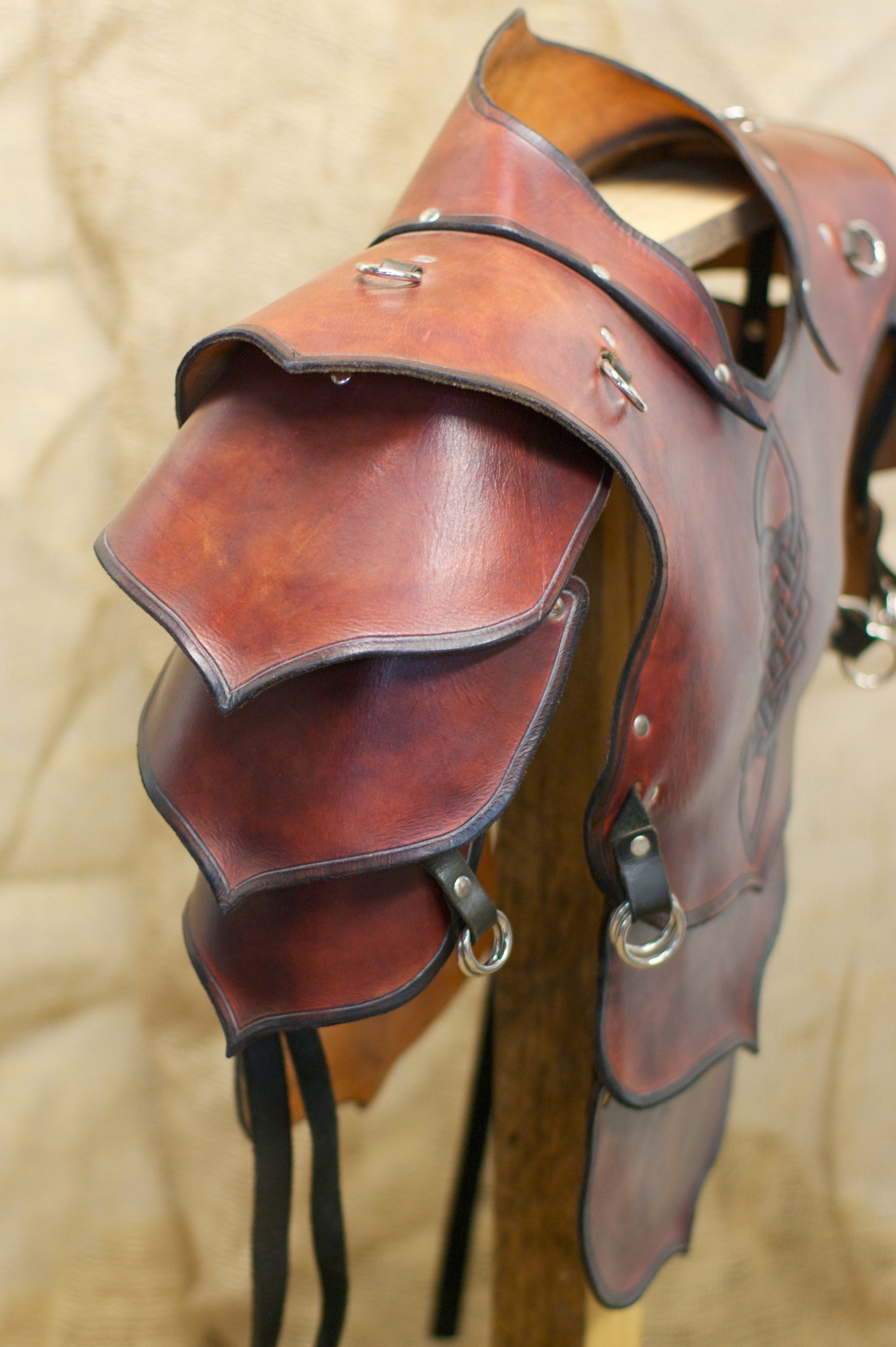 Burgundy Fantasy leather breastplate with celtic knot, leather armor, renaissance, fantasy, LARP
