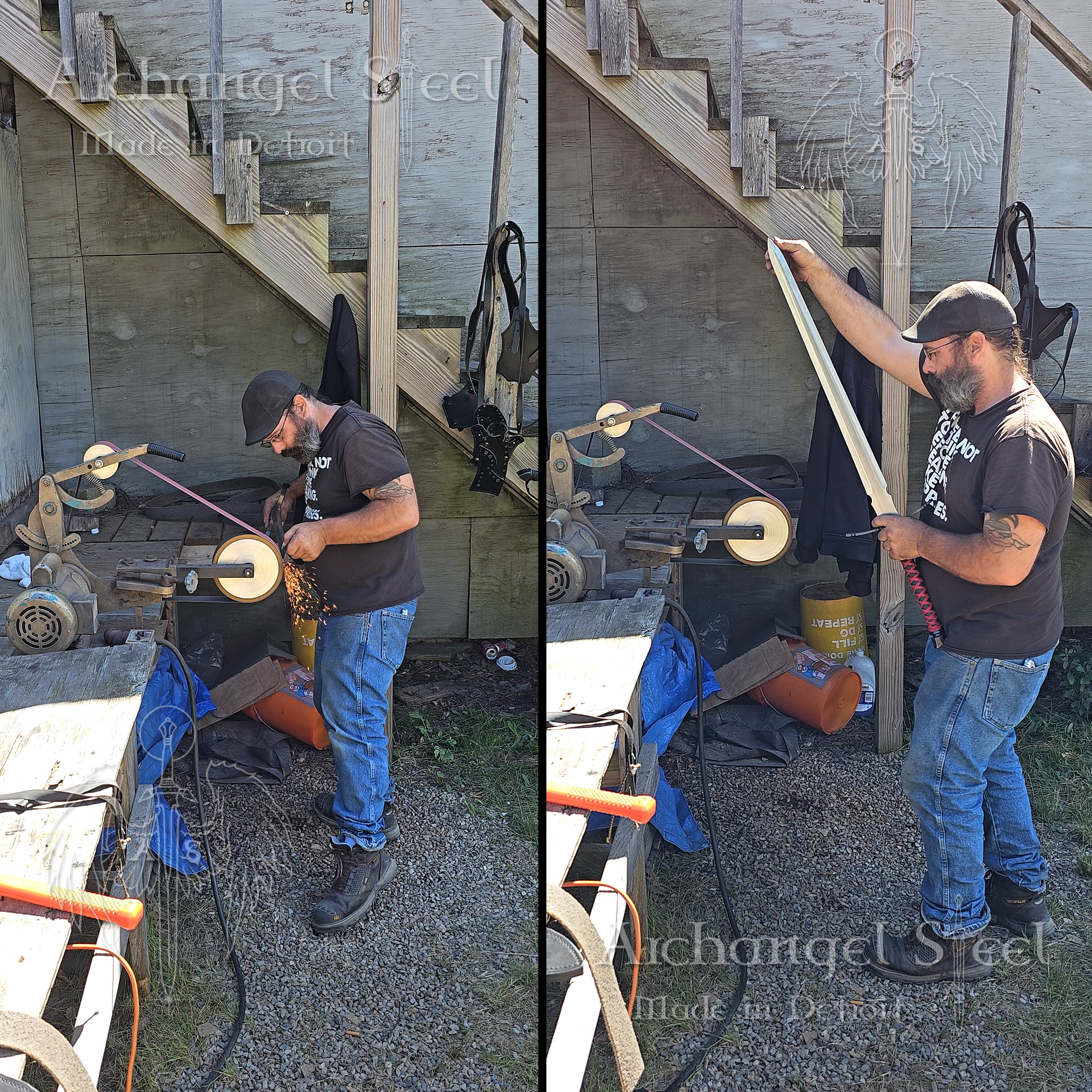Steve Sharpening Flat Crossguard Longsword at Faire Split View.png
