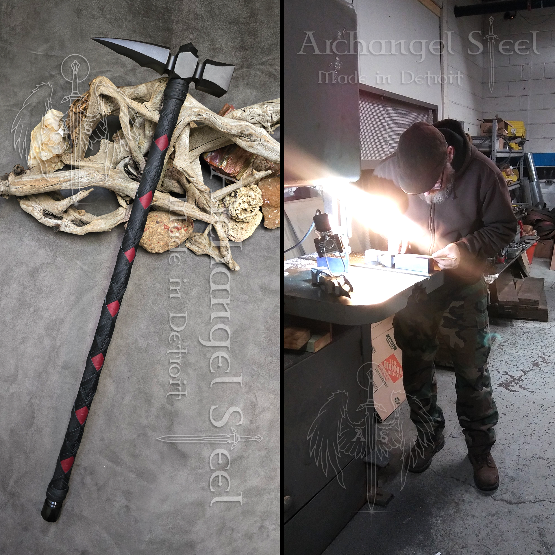 Bill's Spiked War Hammer & Steve making one Split View.png