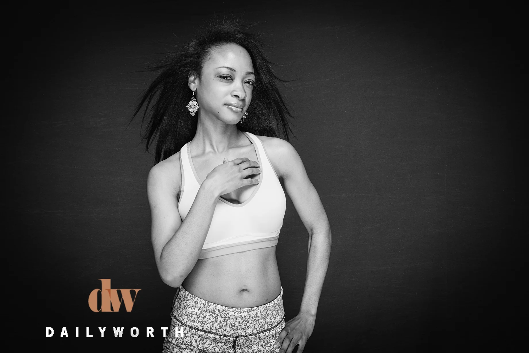 Black and White Portrait of Woman wearing crop top