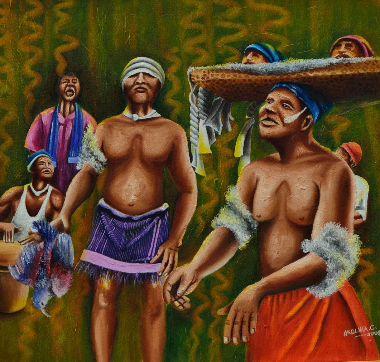 African Dance: Oil Painting of Abiriba War Dance