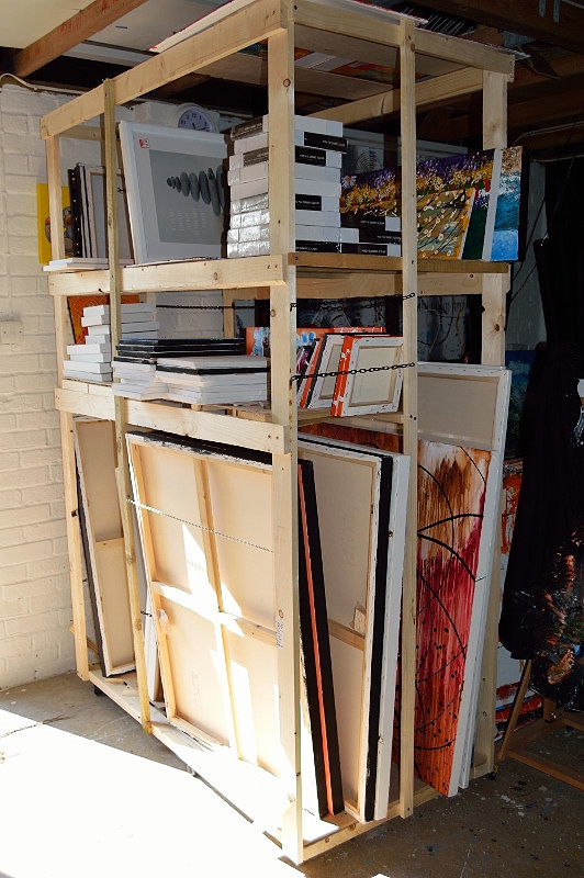 Canvas storage.  Art studio storage, Art studio at home, Canvas