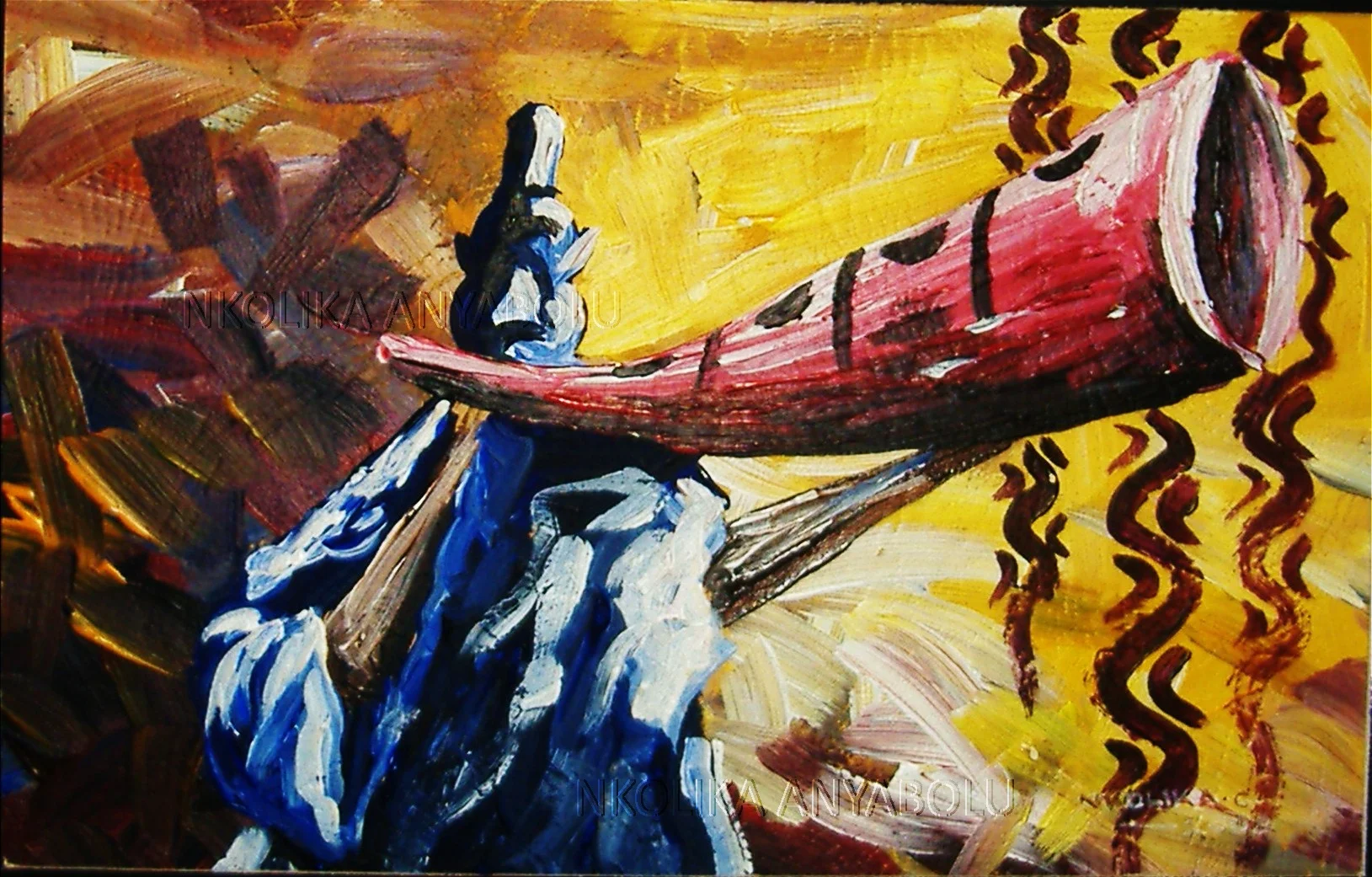 Acrylic Painting Of An African Flutist