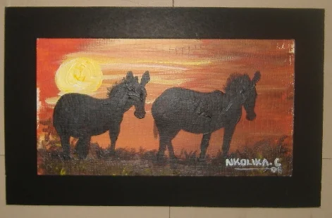 Acrylic Painting Of Zebras