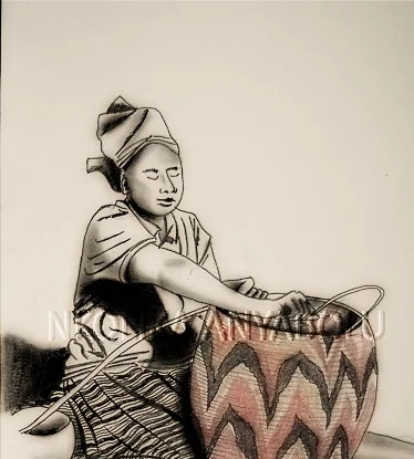 Charcoal Drawing Of A Bostwana Basket Weaver