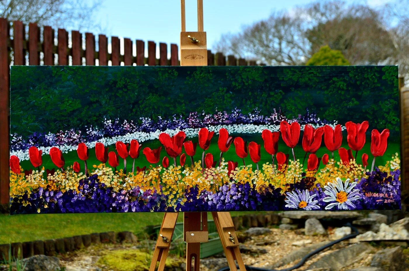 Acrylic Knife Impasto Painting of a Tulip bed