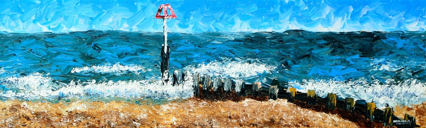 Modern Impressionistic Knife Acrylic painting of Sandbanks beach