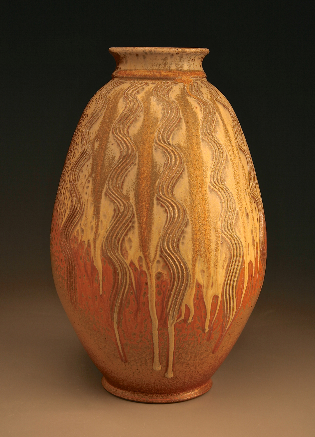 Globe Vase with Iron and Ash Glaze 16" tall