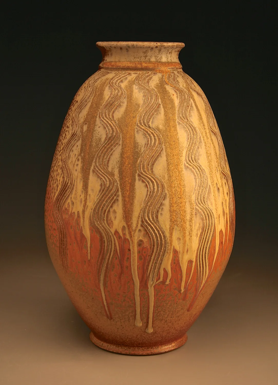 Globe Vase with Iron and Ash Glaze 16" tall