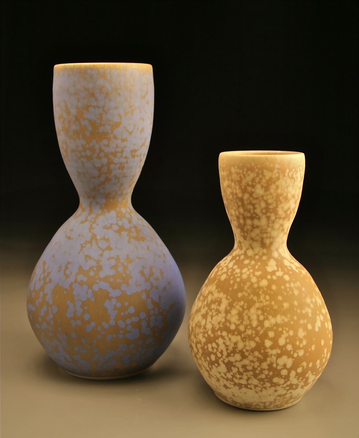 Bottles, Blue Stardust and Yellow Stardust glaze 16" & 12" tall