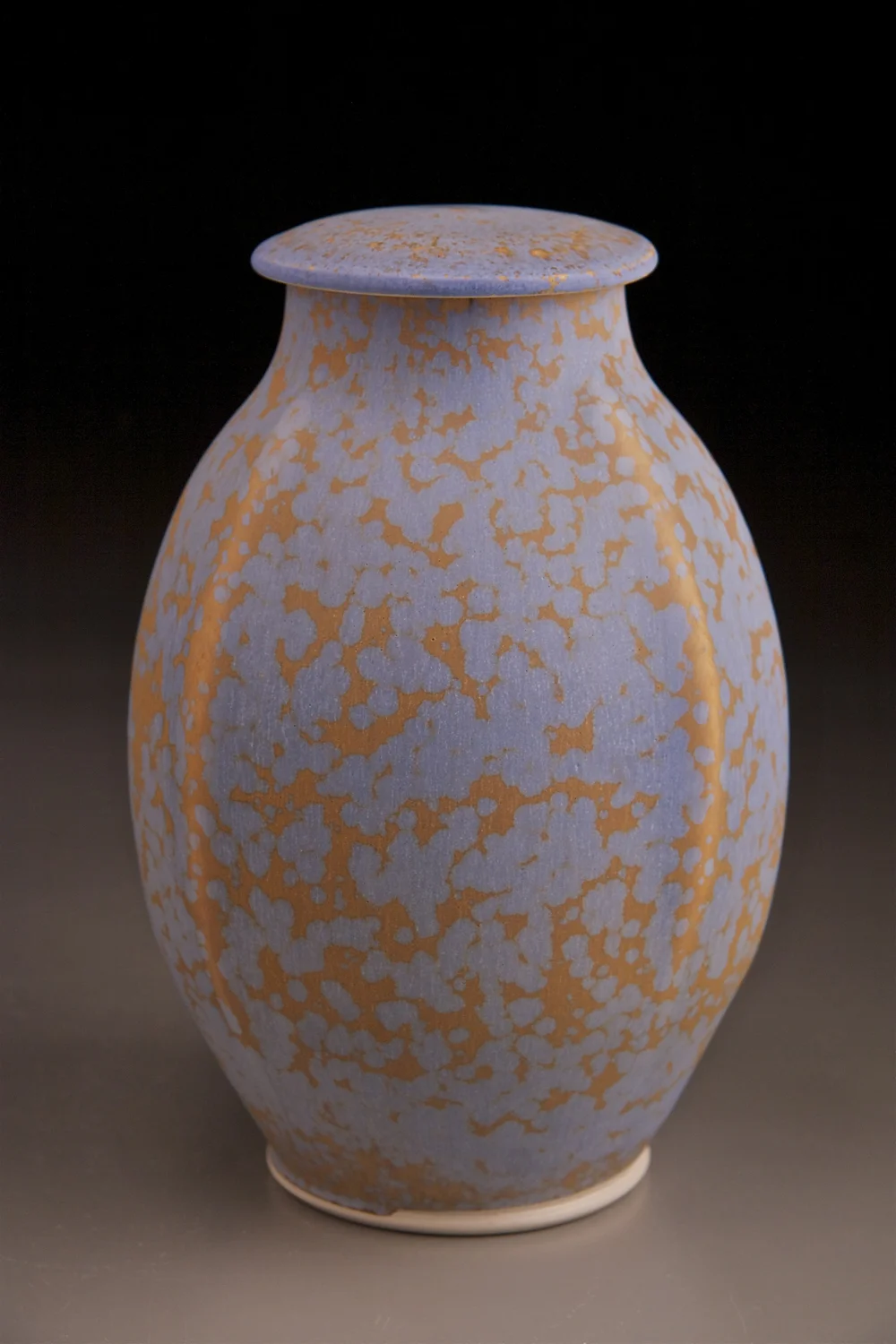 Covered jar, Blue Stardust glaze 9" tall