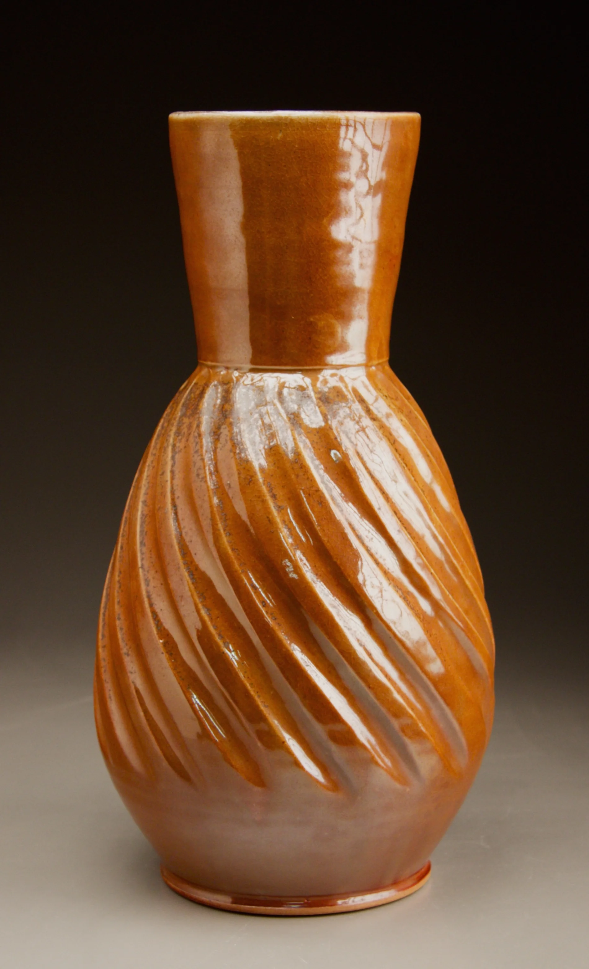 Carved Hour Glass Vase in Copper Penny 18" tall