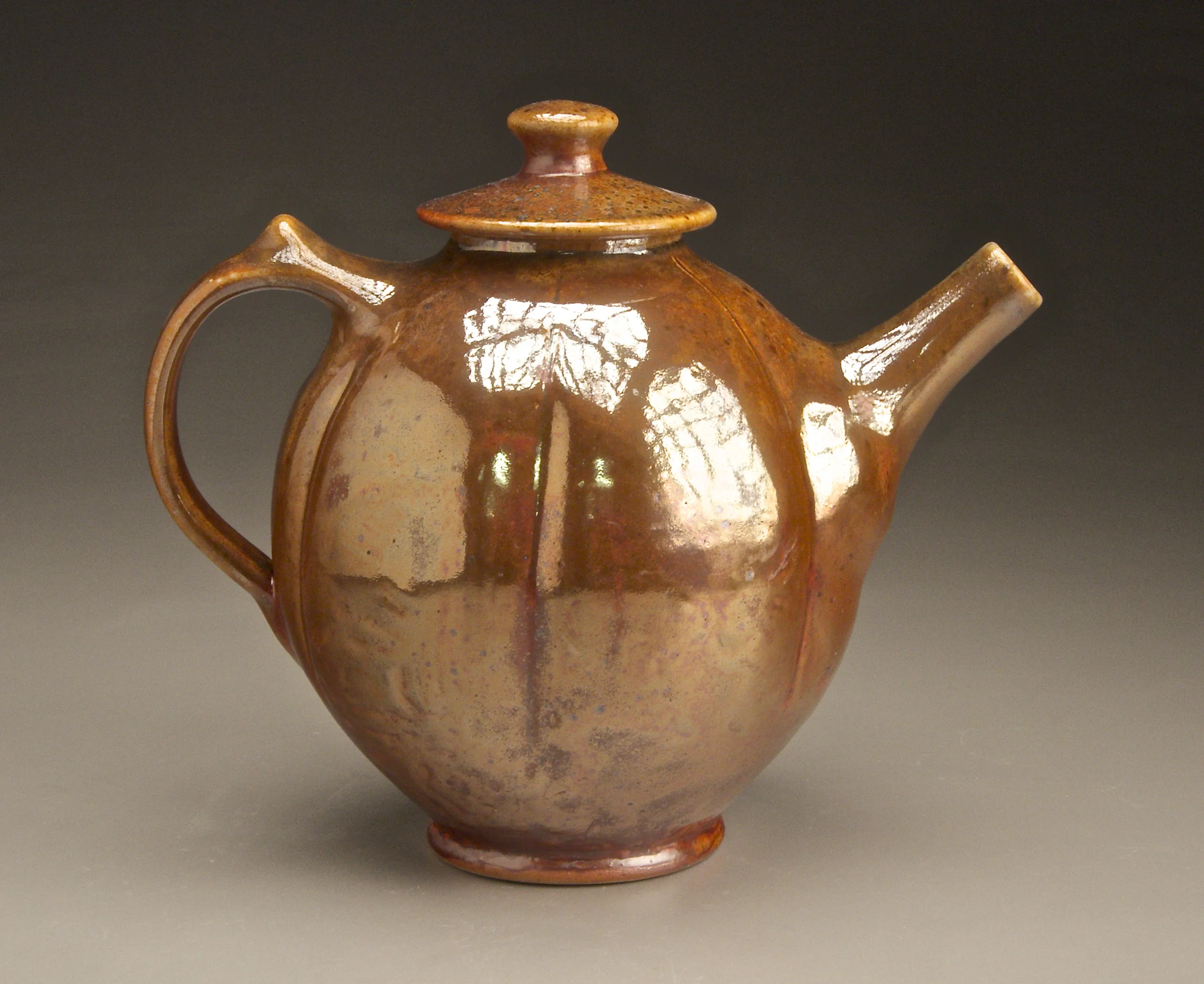Melon Teapot in Copper Penny 8" tall