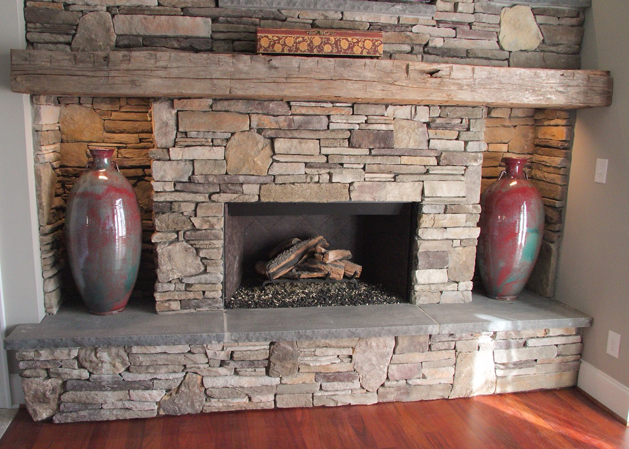   Two large Chinese Blue pots were made to accent a stone fireplace for this home in North Carolina.  