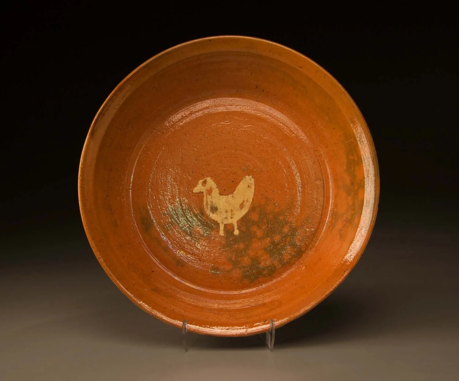 Chicken Plate in Orange Glaze by Ben Owen Sr. Decorated by Jacques Busbee Inside View 1940s.jpg