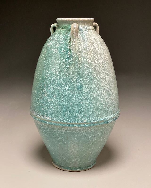 Patina green vase 12&rdquo; tall from our recent wood firing.  Link in profile to see more.  #benowenpottery, #seagrovepottery, #woodfiredpottery, #clay, #process, #tradition, #ncclay, #seagrovewoodfirenc, #ashglaze, #wildclay, #pottery, #glazing, #a