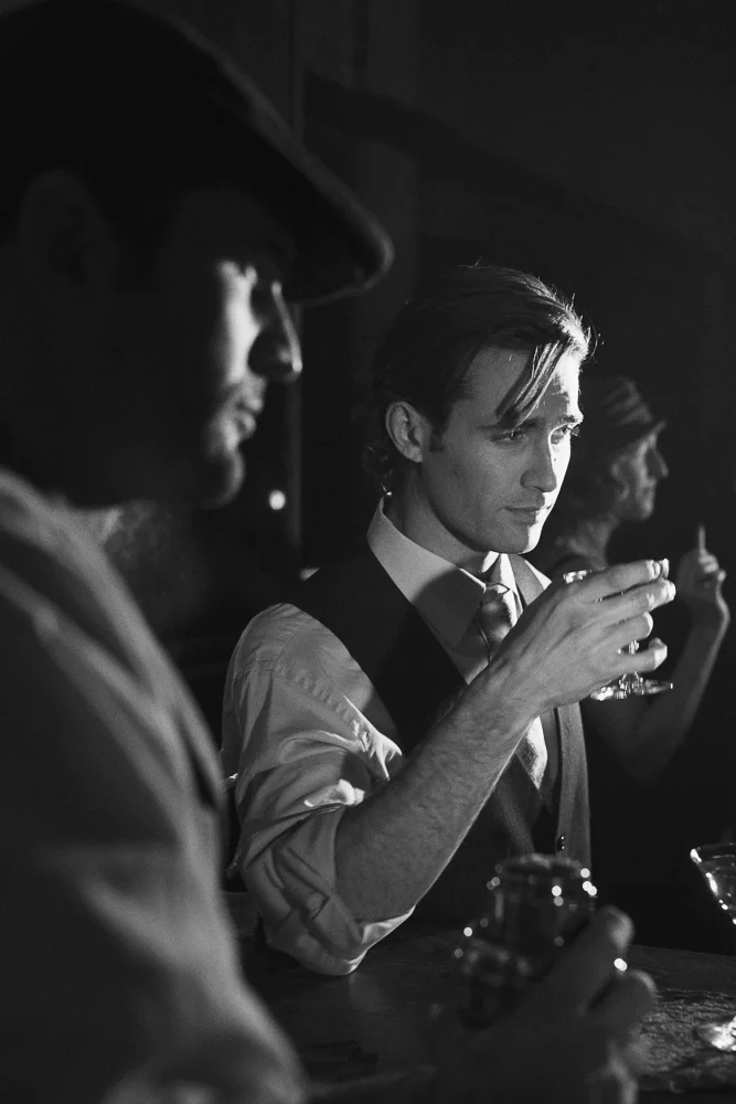 Dramatic Prohibition Wedding Cover Shoot for Today's Bride Photographed by Jennifer Skog.