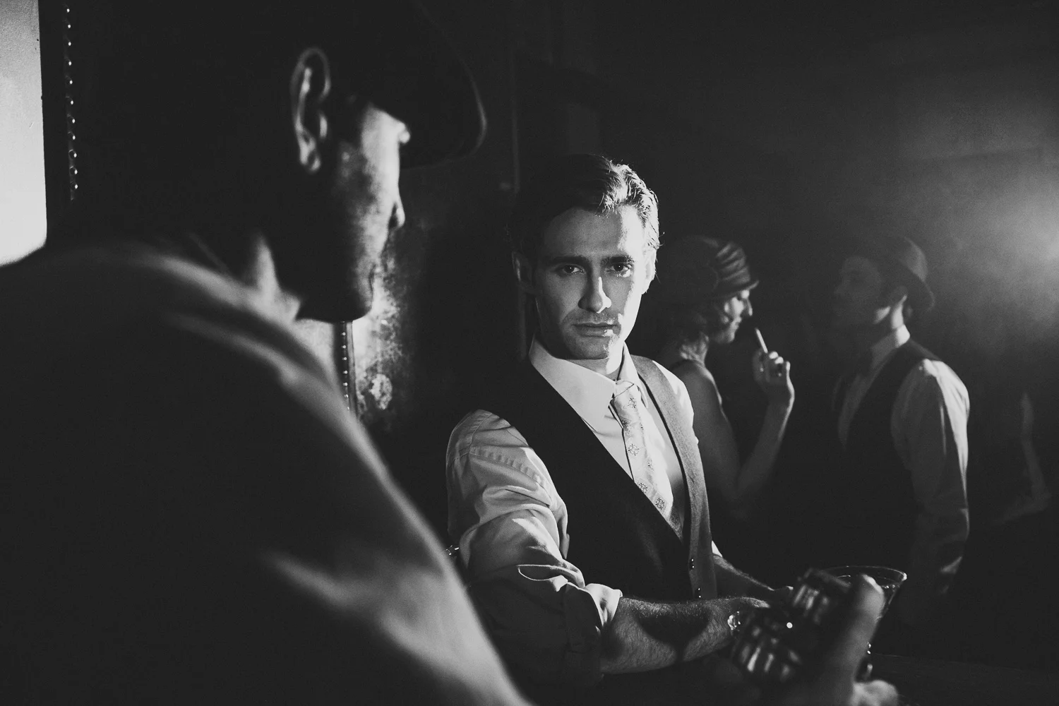 Dramatic Prohibition Wedding Cover Shoot for Today's Bride Photographed by Jennifer Skog.