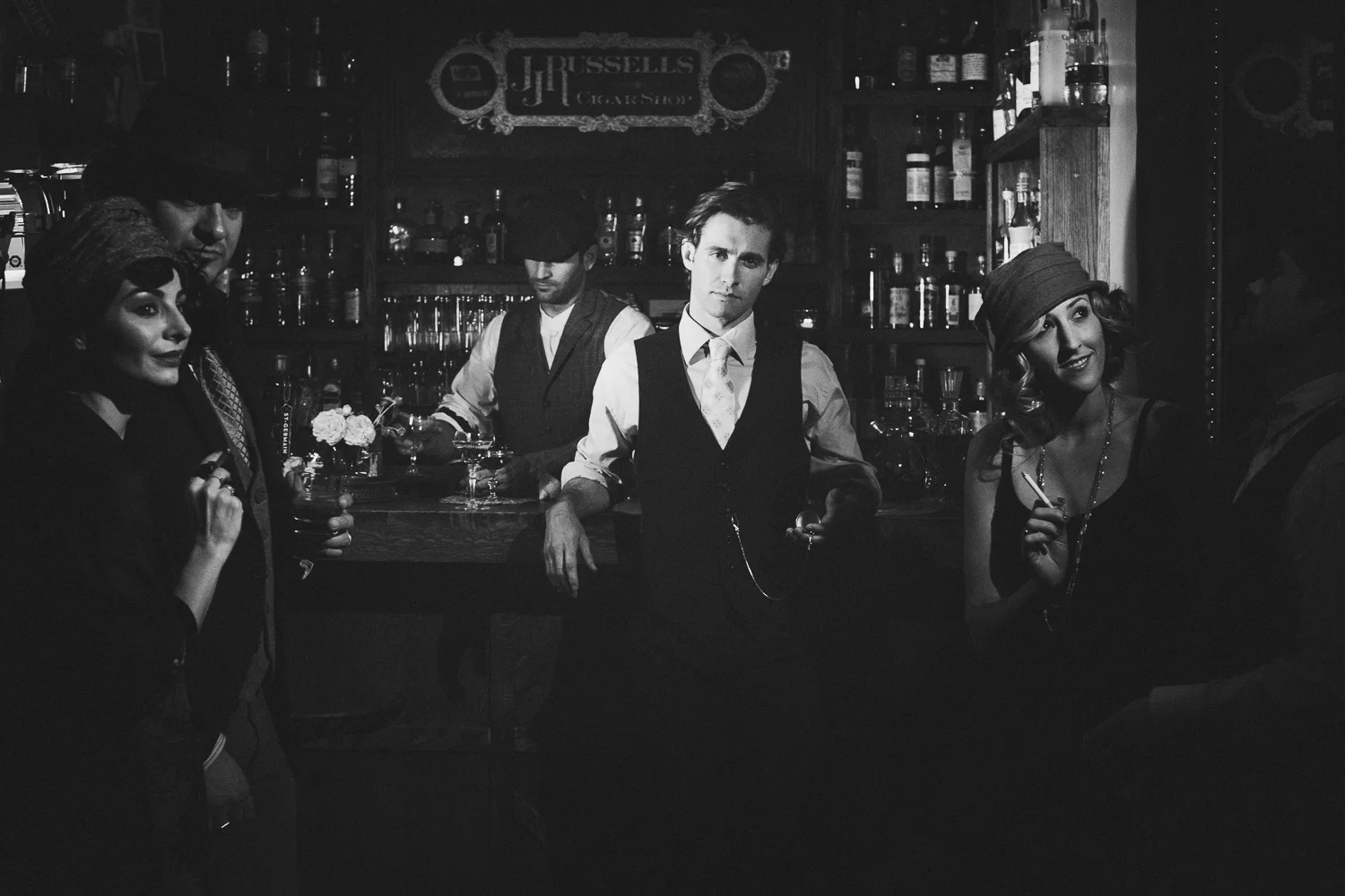 Dramatic Prohibition Wedding Cover Shoot for Today's Bride Photographed by Jennifer Skog.