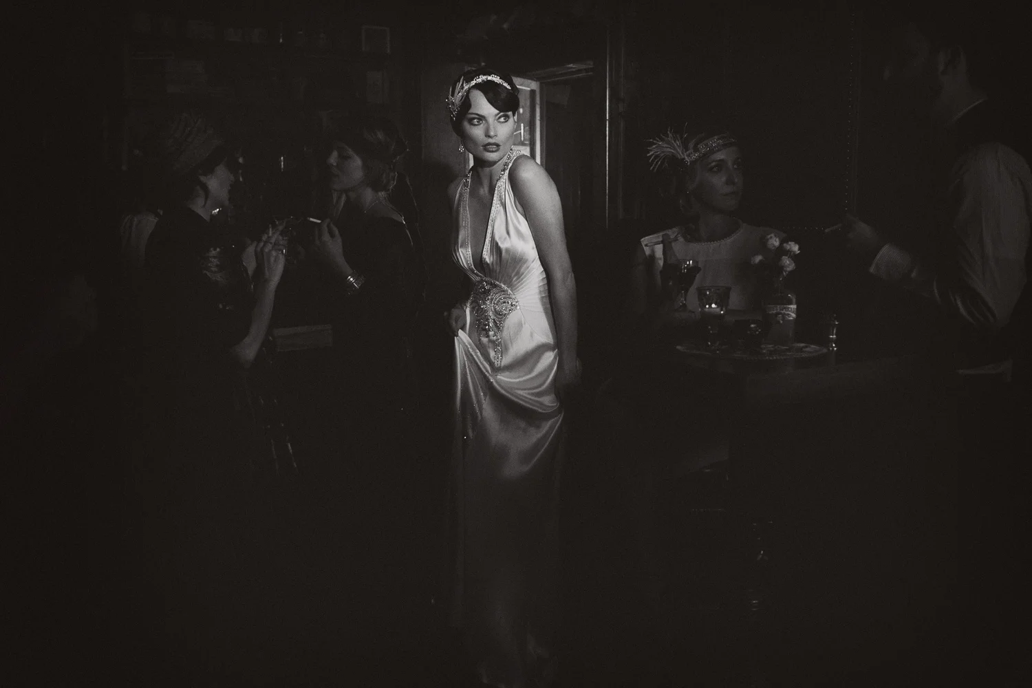 Dramatic Prohibition Wedding Cover Shoot for Today's Bride Photographed by Jennifer Skog.