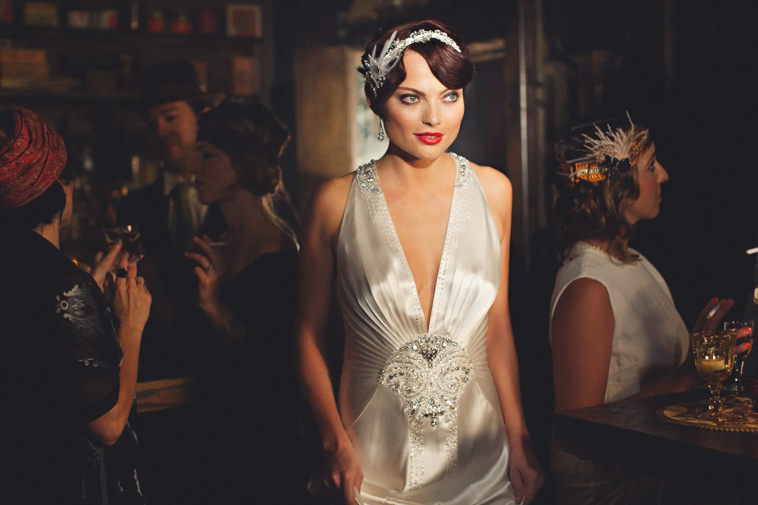 Dramatic Prohibition Wedding Cover Shoot for Today's Bride Photographed by Jennifer Skog.