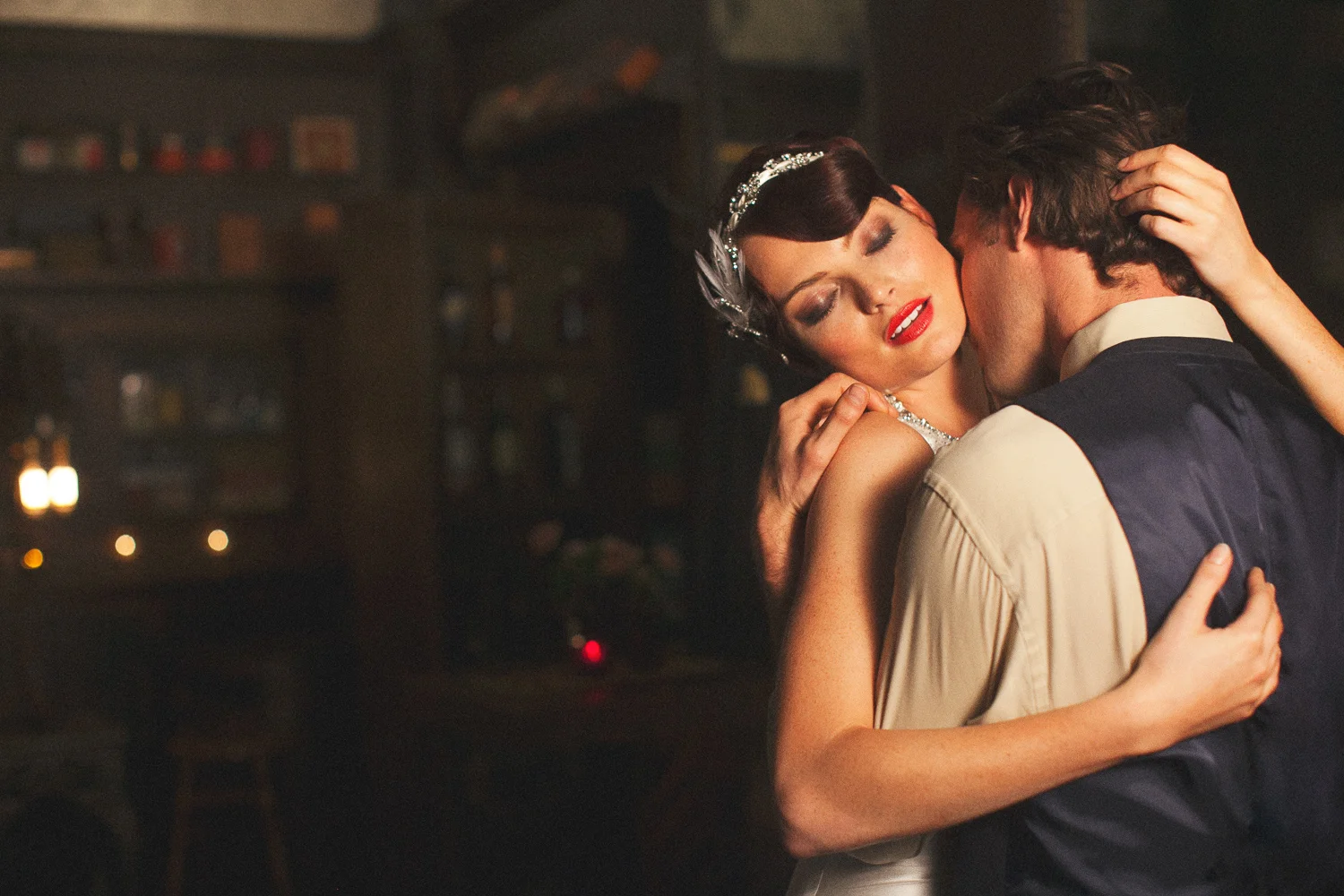 Dramatic Prohibition Wedding Cover Shoot for Today's Bride Photographed by Jennifer Skog.