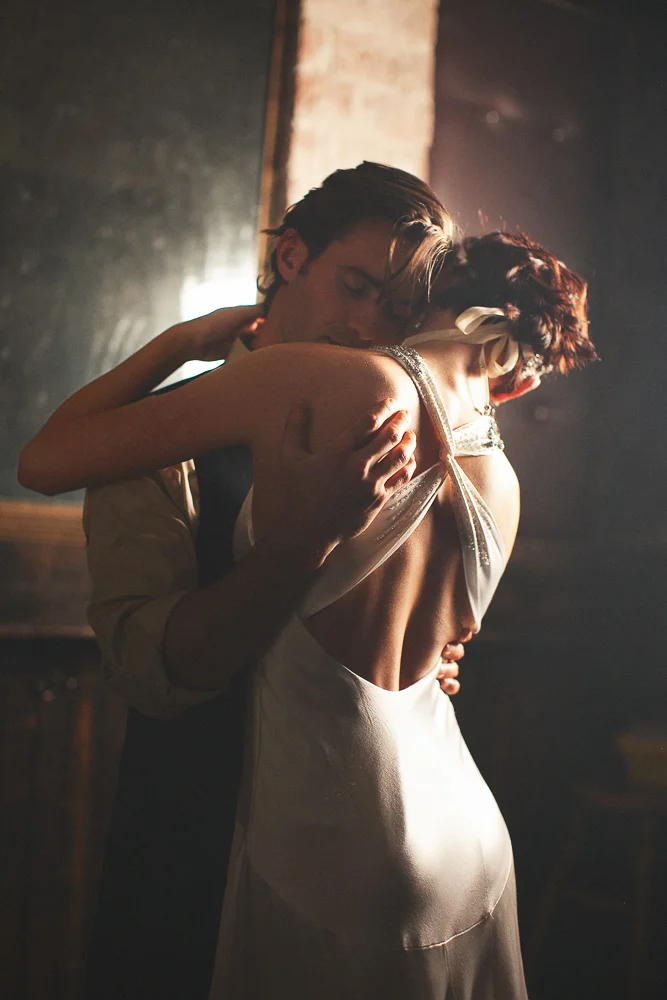 Dramatic Prohibition Wedding Cover Shoot for Today's Bride Photographed by Jennifer Skog.